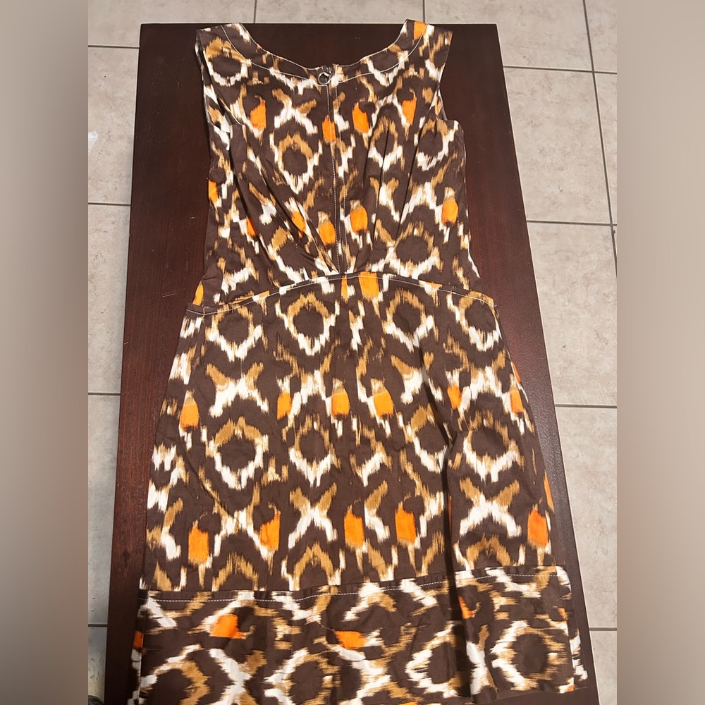 Etcetera Brown And Orange Patterned Midi Dress - image 1